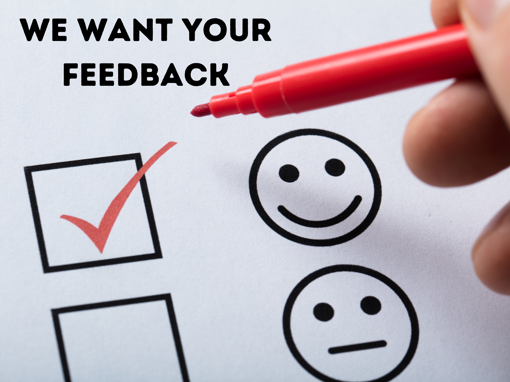 checkmark beside a happy face on a survey asking for feedback